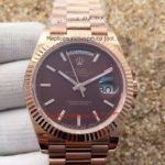 Copy Rolex Day-Date Rose Gold Brown Dial Stick Markers 40MM Watch